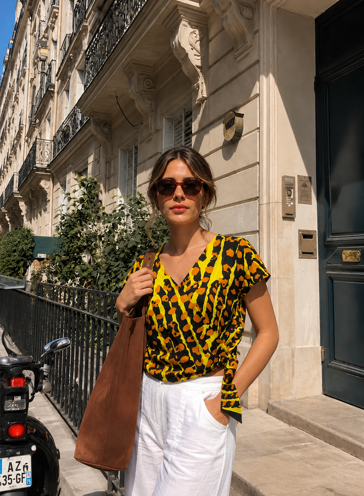 Blusa envolvente Kibale - manga corta
