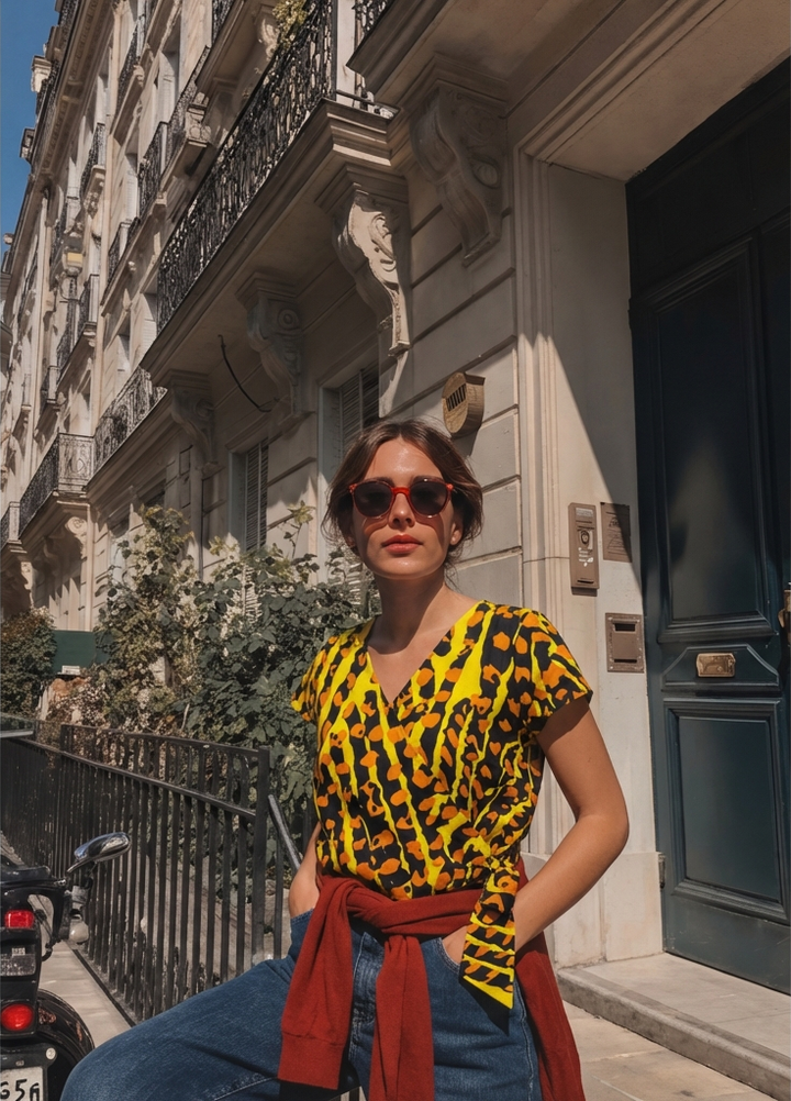 Blusa envolvente Kibale - manga corta